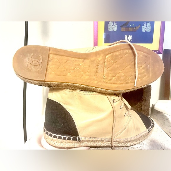 CHANEL CALFSKIN LACEUP ESPADRILLES- lightly worn - Picture 3 of 8